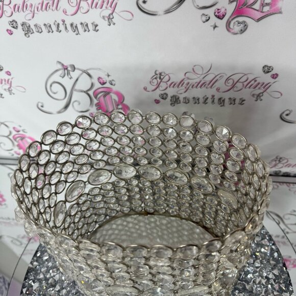 Crystal Embellished Silver Basket 🧺 bling rhinestone diamond storage basket - Picture 6 of 7